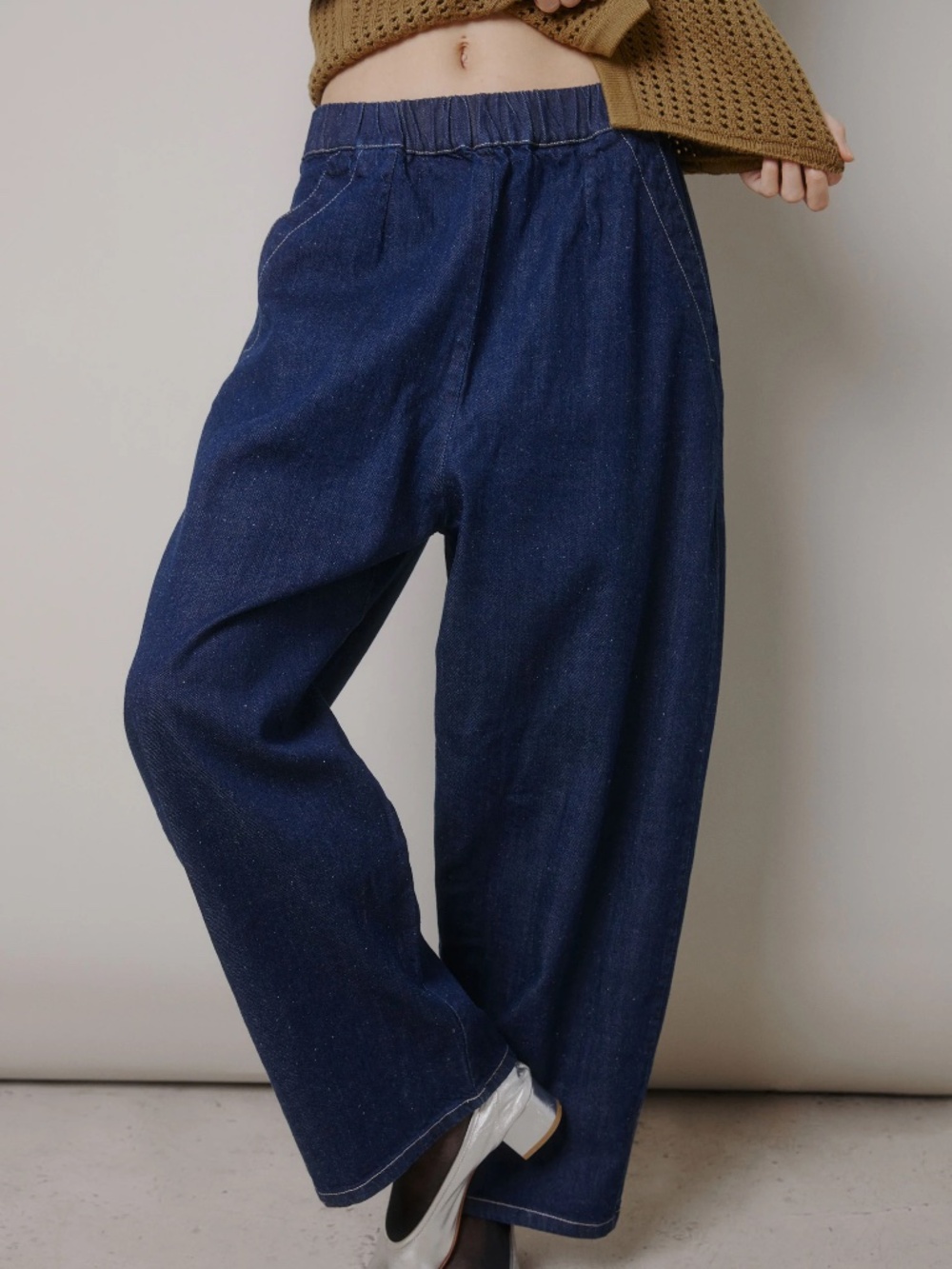 MICAELA GREG The Barrel Pant In Dark Indigo Iconic Curved Leg Denim SOLDOUT L